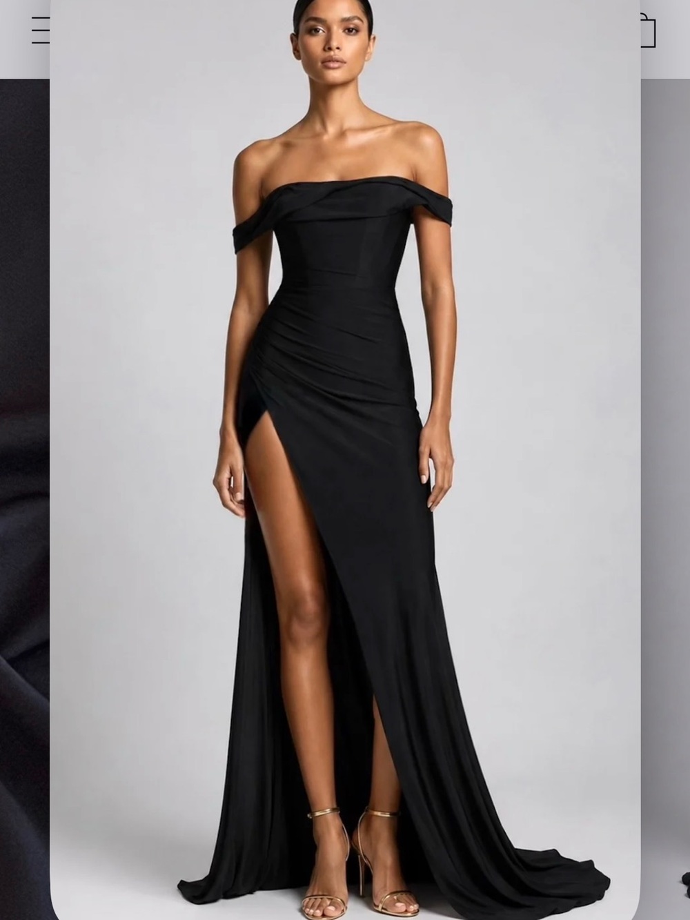 Off-Shoulder Black Evening Gown with High Thigh Slit